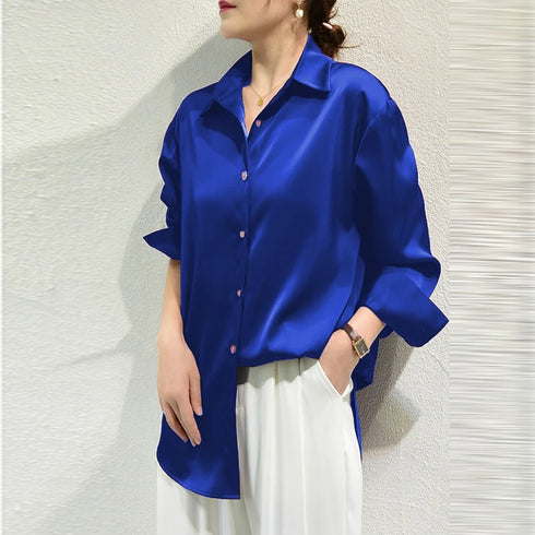 Elegant Satin Finish Long Sleeve Blouse for Women