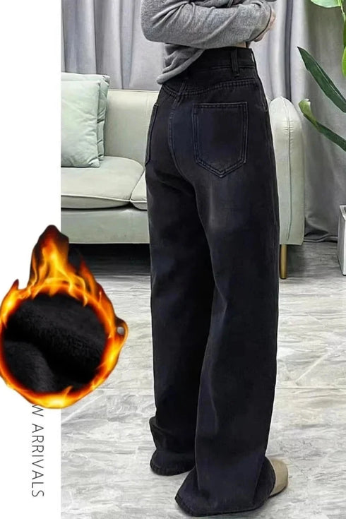 Womens Flared Wide Leg Jeans - Black & Grey