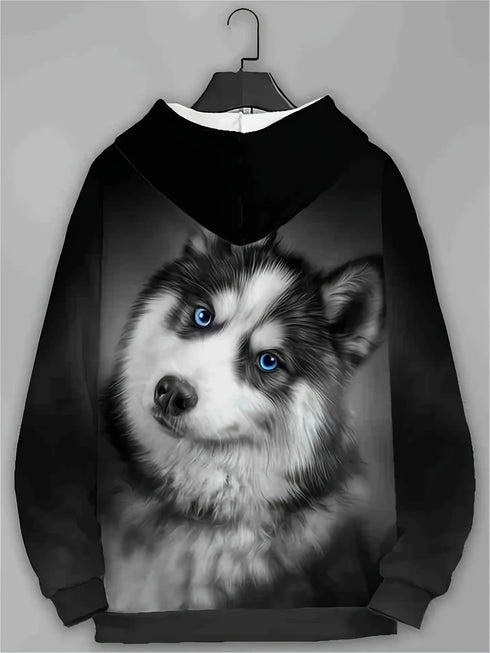Men's 3D Husky Dog Print Hoodie