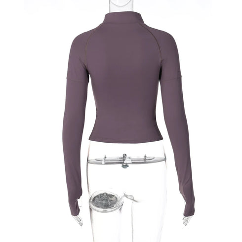 Y2K Long Sleeve Zip Crop Top for Women