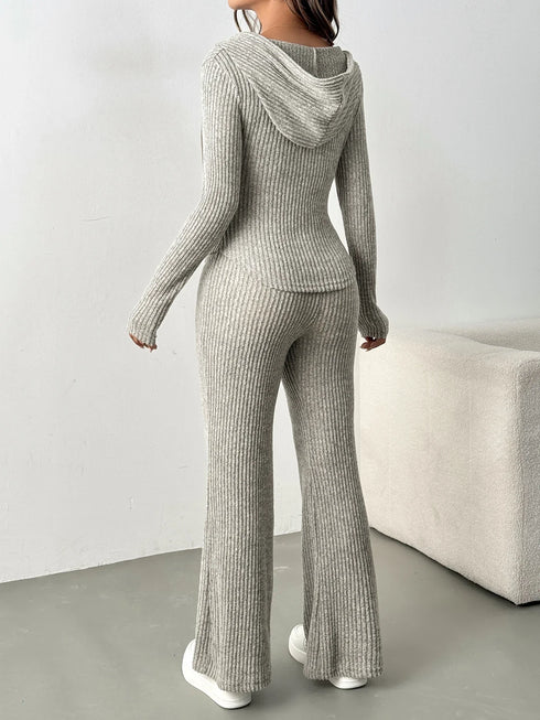 Sporty Hooded Jacket and Knitted Trousers Set