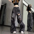Vintage Black Ripped Wide Leg Jeans for Women