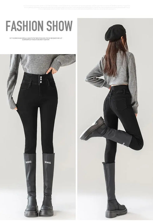 High Waist Fleece Lined Skinny Jeans for Women