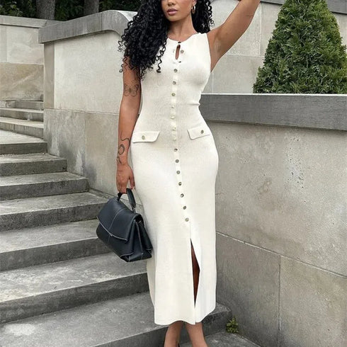 Tossy Knit Ribbed Cardigan Maxi Dress Elegant Sleeveless Style