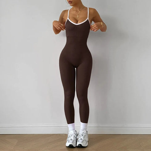 Seamless Yoga Jumpsuit with Spaghetti Straps