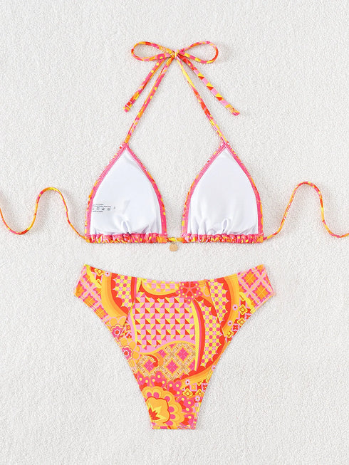 Floral Print Triangle Bikini Set with Brazilian Bottoms