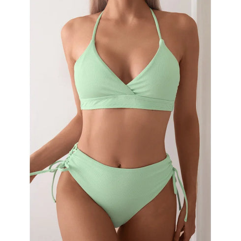 Cikini V-Neck Lace-Up Bikini Set for Women