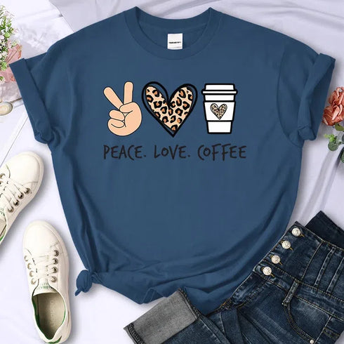 Peace Love Coffee Graphic T-Shirt for Women