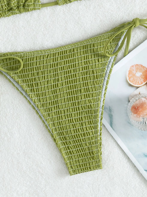 Elegant Green Hanging Neck Bikini Swimsuit