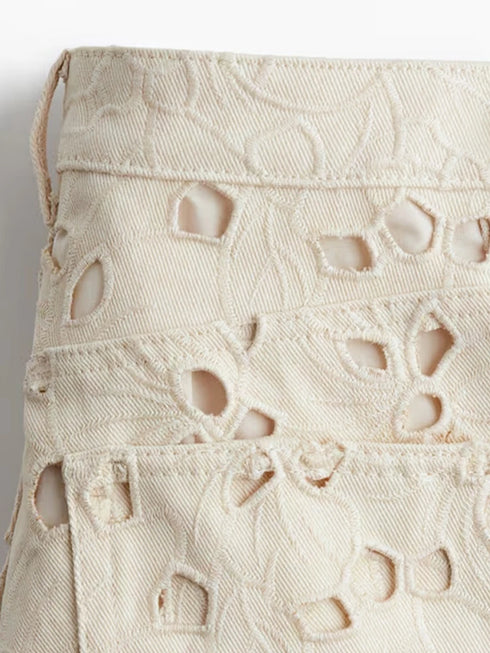 Floral Hollow Out High Waist Wide Leg Jeans