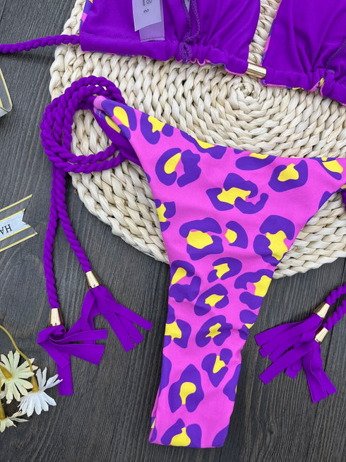 Leopard Print Bikini Set - Women's Swimwear