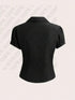 Y2K Slim Fit V-Neck Short Sleeve Top in Black