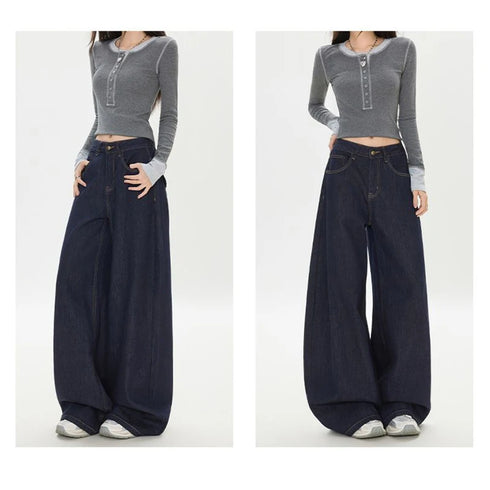 Girls High Waist Loose Fit Wide Leg Jeans