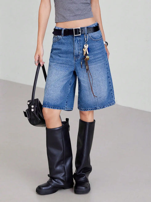 High-Waisted Loose-Fitting Denim Shorts for Women