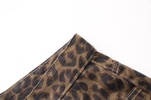 High Waisted Leopard Print Jeans for Women