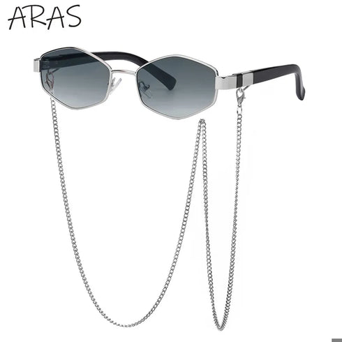 Trendy Retro Hexagon Sunglasses with Chain for Women