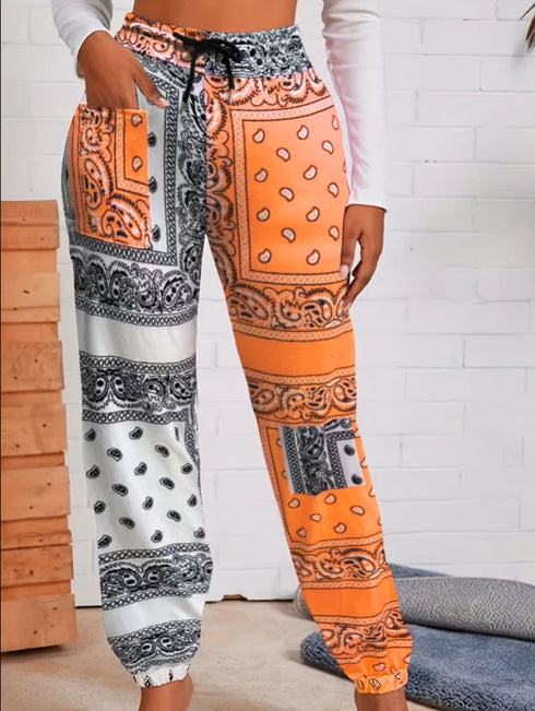 Plus Size Geometric Print Ankle-Length Pants