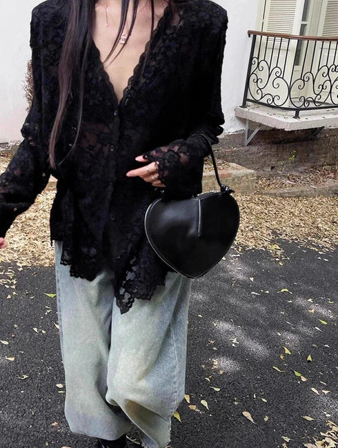 Vintage Summer Lace Blouses Women See Through Sheer Long Sleeve Sun Shirts Korean Style Casual Sun Protection Sexy Ladies Tops