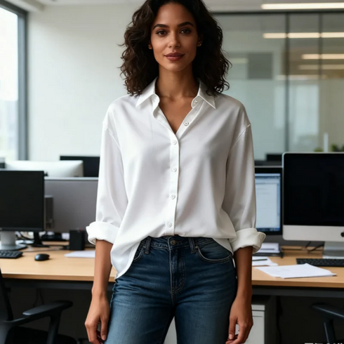 Elegant Turn-Down Collar Blouse for Women