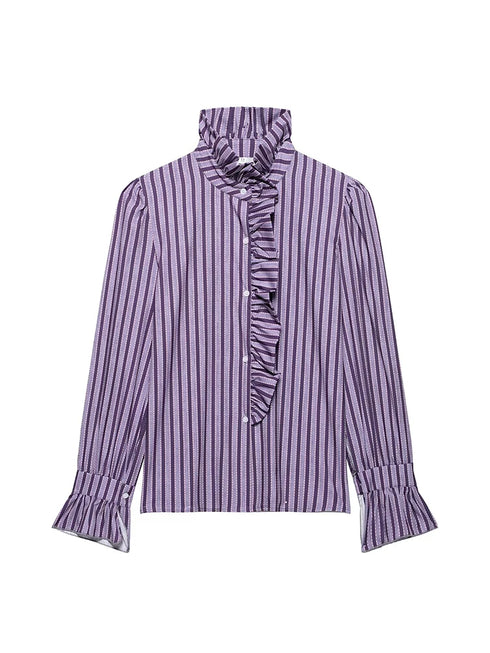 Elegant Ruffled Purple Casual Blouse for Women