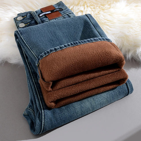Women's High Waist Fleece Lined Wide Leg Jeans