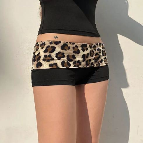 Leopard Print Low Waist Slim Booty Shorts for Women