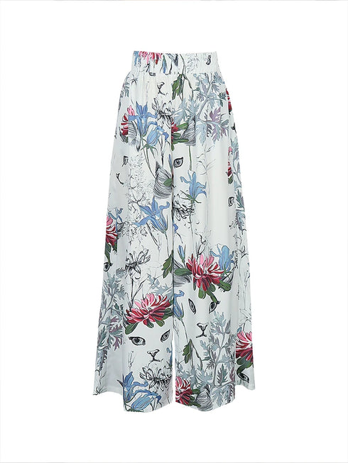 Plus Size Wide Leg Casual Trousers with Print Design