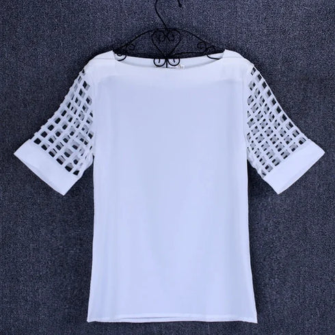Summer Blouse Sexy Women Ladies Hollow Sleeve Slash Neck Loose Solid Shirts Casual Tops