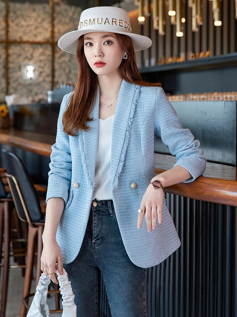 Casual Slim Fit Blazer in Blue for Women