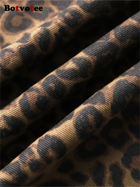 High Waisted Leopard Print Jeans for Women