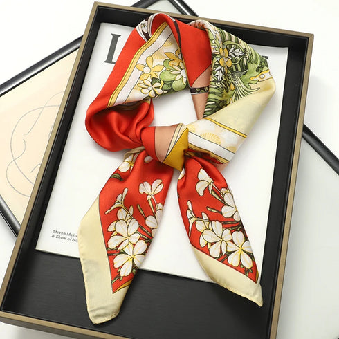 70x70cm Silk Satin Square Scarf with Print