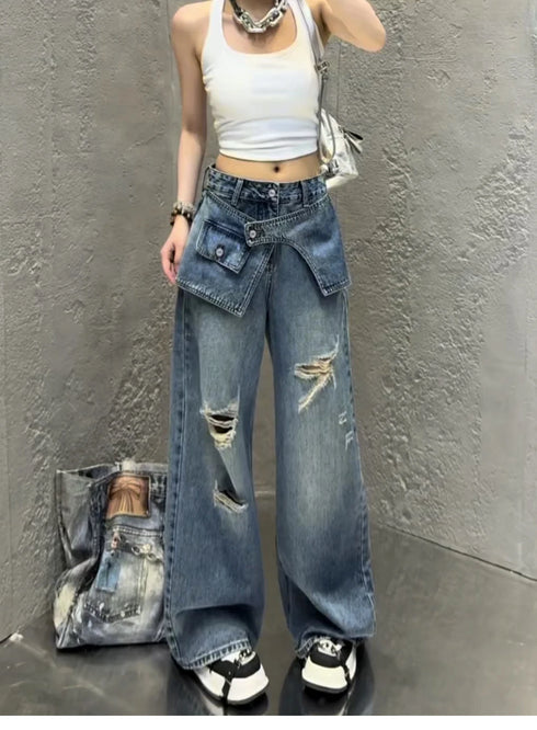 Chic Wide Leg Denim Jeans for Women