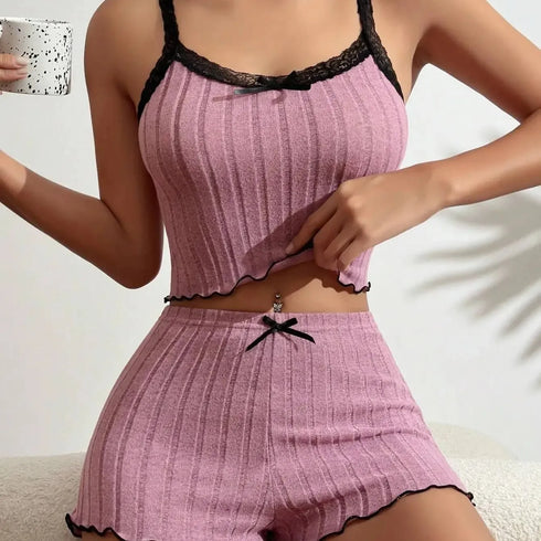 Lace Crop Top and Shorts Pyjama Set for Women