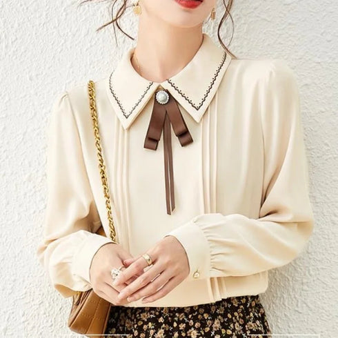 Women's Casual Long Sleeve Blouse with Peter Pan Collar