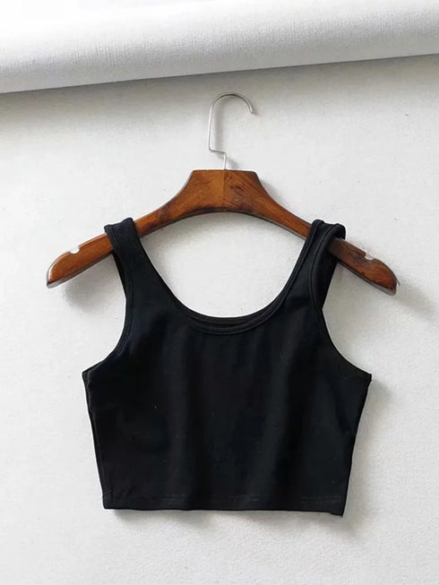 Chic Sleeveless Summer Crop Top with U Collar