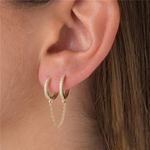 Stainless Steel Link Chain Hoop Earrings with Zirconia