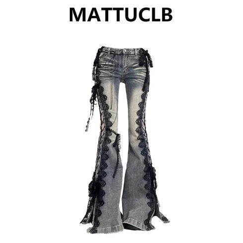 Women’s Flare Jeans with Lace Detail in Grey