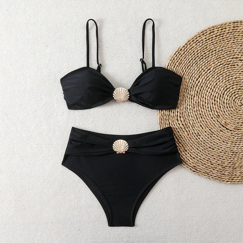 High Waist Bandeau Bikini Set in Purple