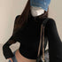 Womens Long Sleeve Turtleneck Ribbed Crop Top Sexy Casual
