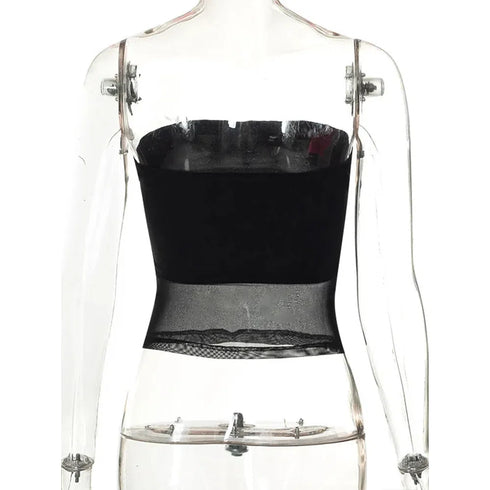 Mesh Corset Black Crop Top for Women
