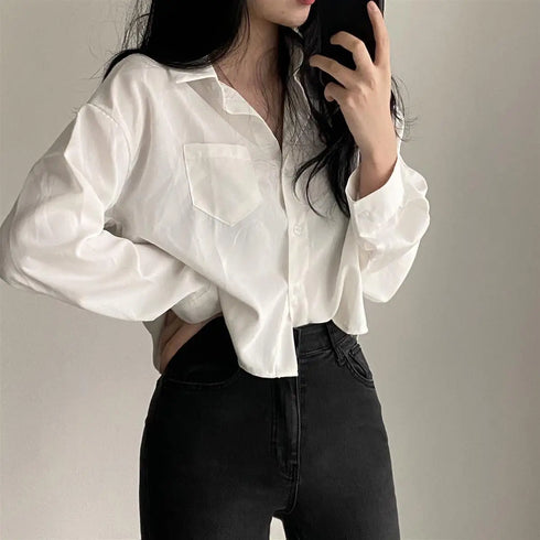 Long Sleeve Casual Blouse with Pockets