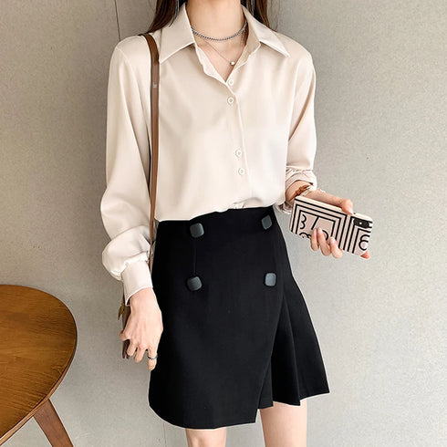Women Shirts Spring Autumn Casual Chiffon Shirt Office Lady Fashion Female Long Sleeve Loose Solid Blouse Tops S-4XL