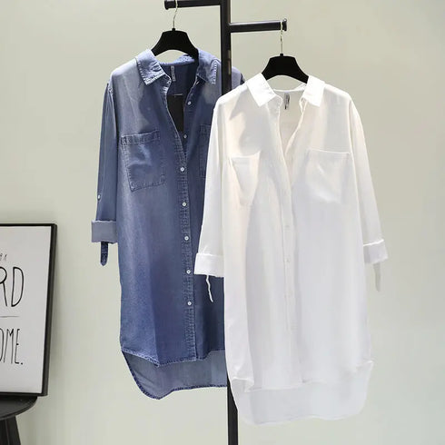 Casual Long Sleeve Blouse with Double Pockets