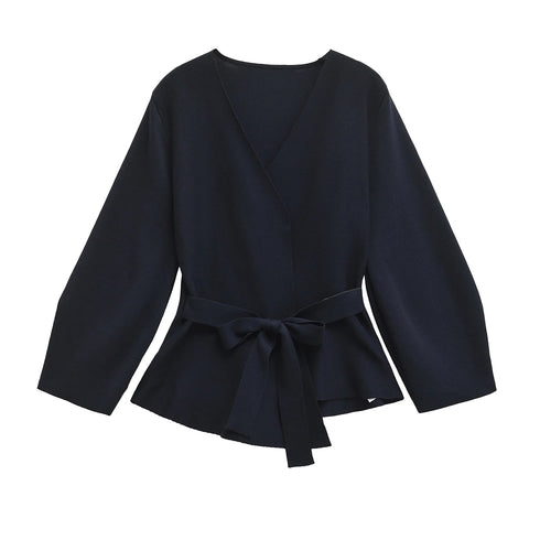 V-Neck Shoulder Pad Knit Blazer for Women