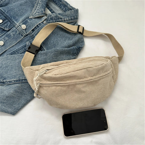 Corduroy Women Waist Bag Canvas Student Shoulder Crossbody Chest Bag Fanny Pack Fashion Phone Banana Female Bum Belt Bags
