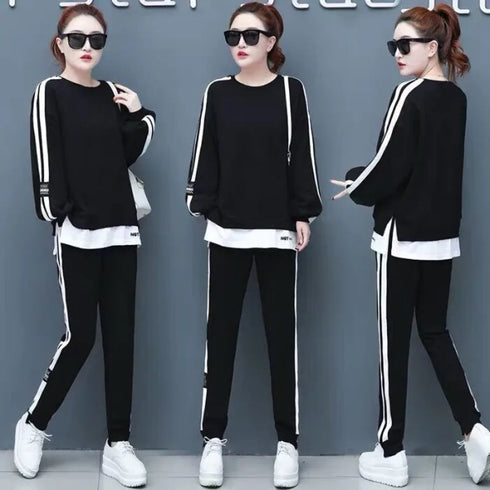Women's Casual Loungewear Set - Long Sleeve Crop Top & Pants