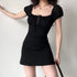 Summer Sexy Mini Dress Women Short Sleeved Lace Up Backless A-Line Casual Bodycon Black Dress for Parties