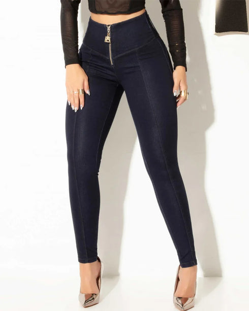 High Waist Slim Fit Denim Trousers