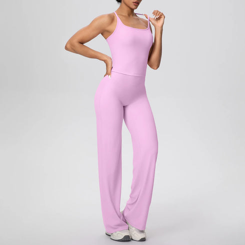 Backless Yoga Set with Wide Leg Pants