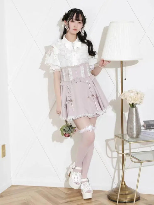 Noemi Inspired Ruffle Bow Top - Japanese Dark Femme Off-Shoulder Blouse, Lace Trim Bell Sleeve Shirt for Yami Kawaii & Lolita